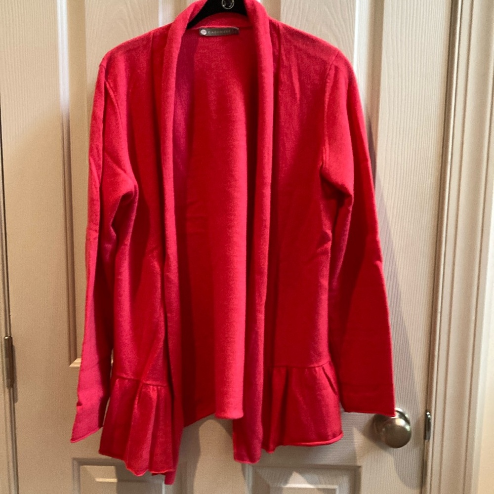 InCashmere Ruffled Cardigan Sweater